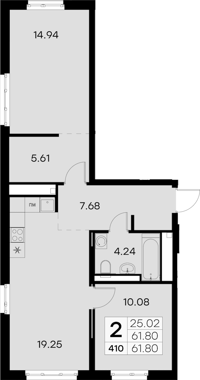 2-комнатная квартира 61.8 м², 2/8 эт., ЖК «Glorax City Балтийская»